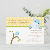 Baby shower-uitnodiging voor vogel- en hippo-polka kaart (Staand voorkant)