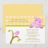 Baby shower-uitnodiging voor vogel- en hippo-polka kaart (Voorkant / Achterkant)