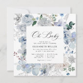 Baby shower-uitnodiging voor witte en blauwe flora kaart (Voorkant)