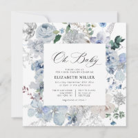 Baby shower-uitnodiging voor witte en blauwe flora