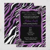Baby shower-uitnodiging voor Zebra Print - Paars Kaart (Voorkant / Achterkant)