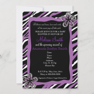 Baby shower-uitnodiging voor Zebra Print - Paars Kaart
