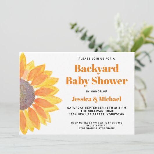 Baby shower Uitnodiging voor zonnebloempitten (Staand voorkant)