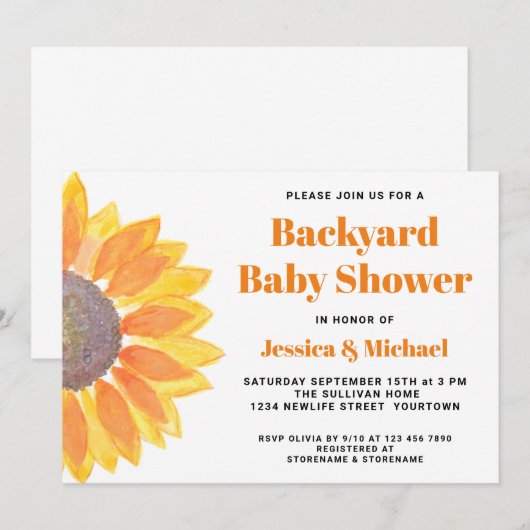 Baby shower Uitnodiging voor zonnebloempitten (Voorkant / Achterkant)