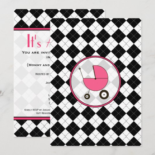 Baby shower-uitnodiging voor zwart-wit kaart (Voorkant / Achterkant)