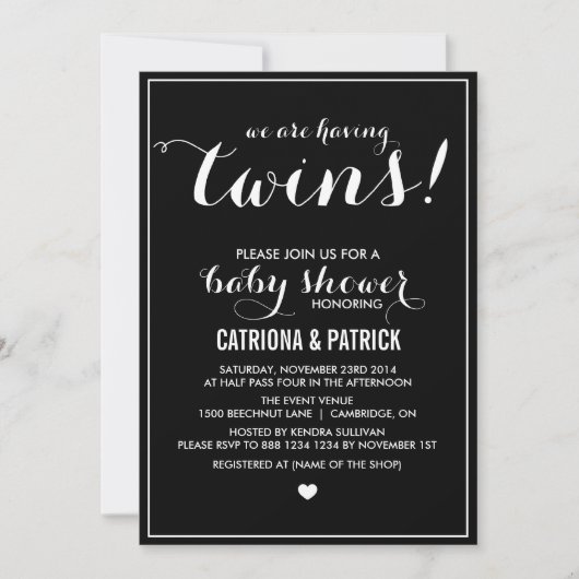 Baby shower-uitnodiging voor zwarte en witte scrip kaart (Voorkant)