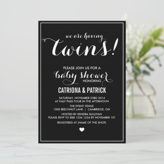 Baby shower-uitnodiging voor zwarte en witte scrip kaart (Staand voorkant)