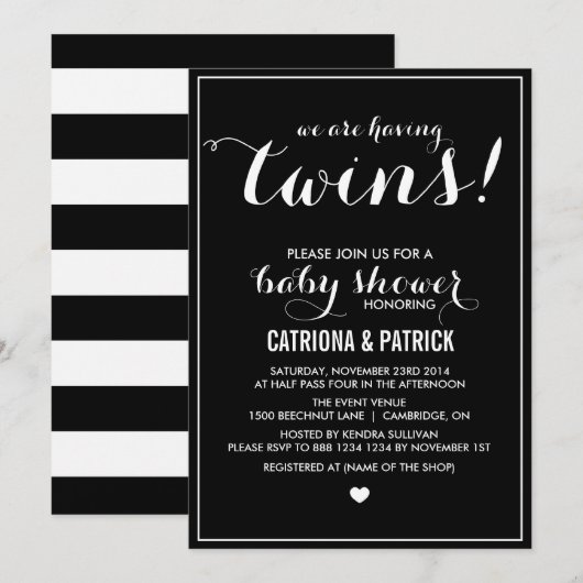 Baby shower-uitnodiging voor zwarte en witte scrip kaart (Voorkant / Achterkant)