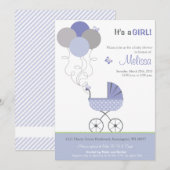 Baby shower Uitnodiging - wandelwagen & ballonnen (Voorkant / Achterkant)