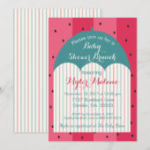 Baby shower Uitnodiging "Watermeloen Paraplu" (Voorkant / Achterkant)