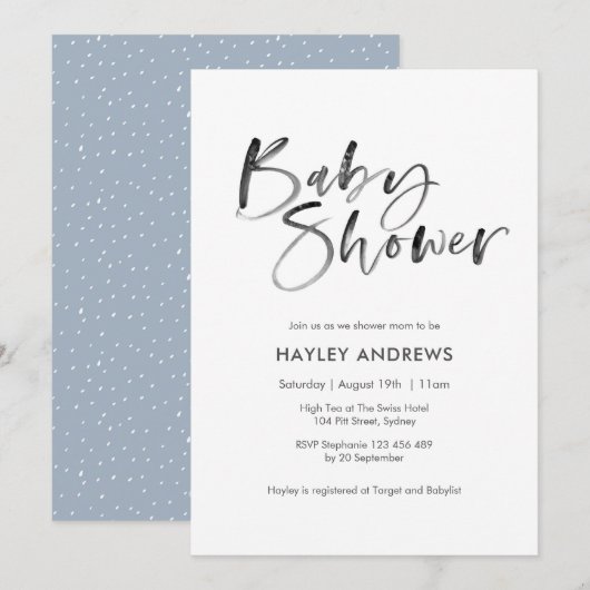 Baby shower uitnodiging waterverf (Voorkant / Achterkant)