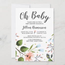 Baby shower Uitnodiging Waterverf Bloemen Oh Baby
