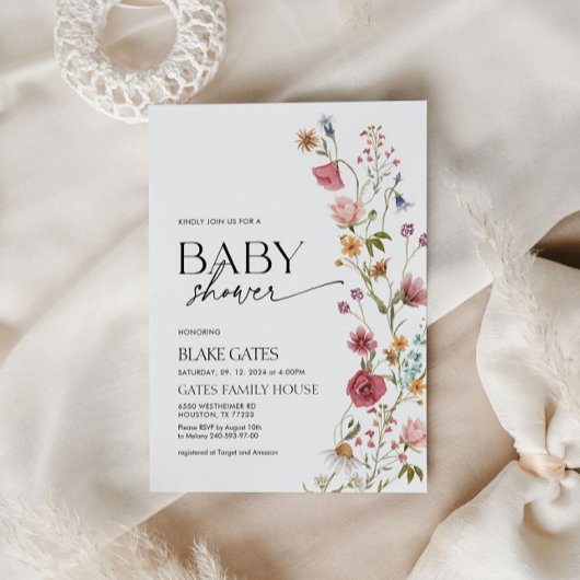 Baby shower Uitnodiging Waterverf Wildflower