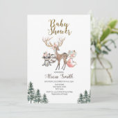 Baby shower-uitnodiging winterbos kaart (Staand voorkant)