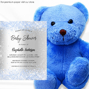 Baby shower uitnodiging zilver blauw jongen budget