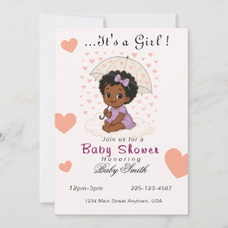 Baby shower uitnodiging zwarte baby meisje krullen