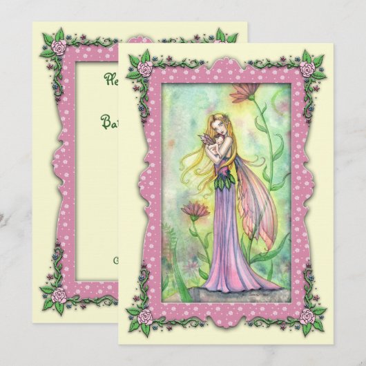 Baby Shower Uitnodigingen Moeder en Baby Fairy (Voorkant / Achterkant)