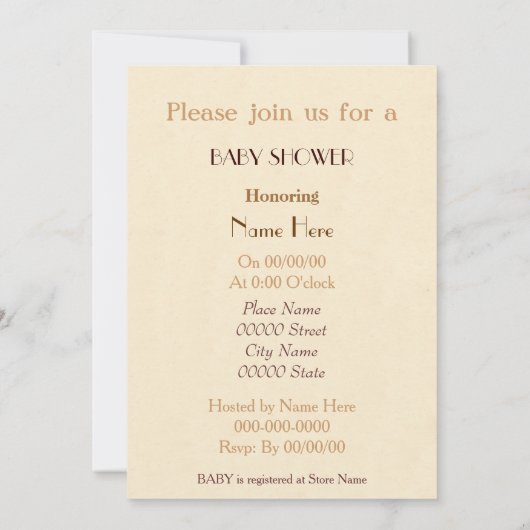 BABY SHOWER uitnodigingen neutraal (Achterkant)
