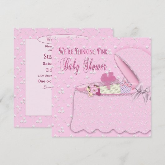 Baby Shower-uitnodigingen - Roze denken Kaart (Voorkant / Achterkant)