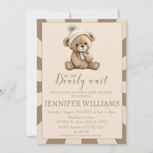 Baby shower-uitnodigingen voor bruine teddybeer kaart (Voorkant)