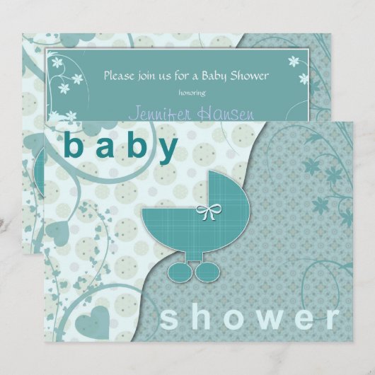 Baby Shower Uitnodigingen Zachte Blauwgroen Jongen (Voorkant / Achterkant)