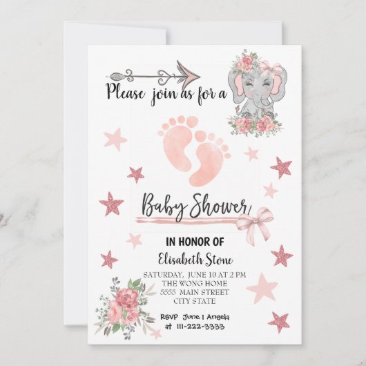 Baby shower Uitnodigingskaart 5X7" Meisje Kaart (Voorkant)