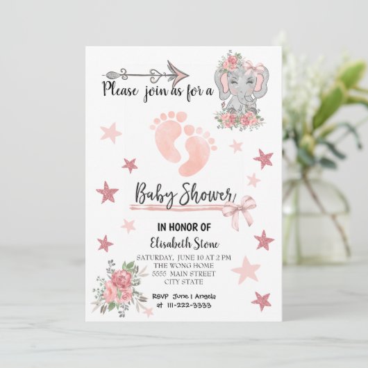 Baby shower Uitnodigingskaart 5X7" Meisje Kaart (Staand voorkant)