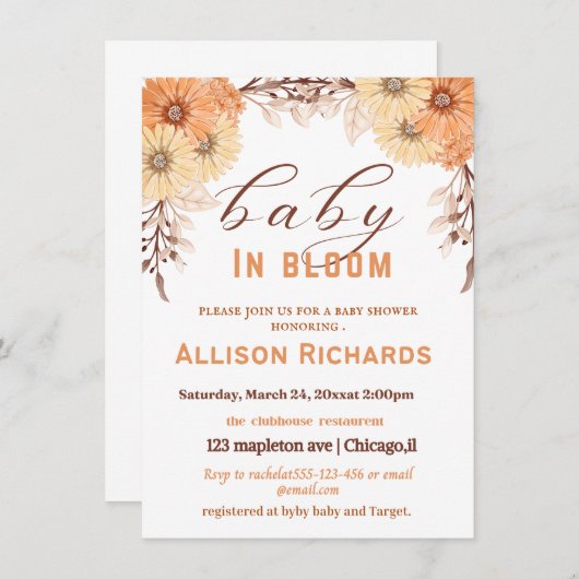 Baby shower-uitnodigingskaart kaart (Voorkant / Achterkant)