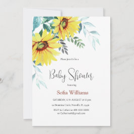 Baby shower uitnodigingskaart met zonnebloemen. kaart