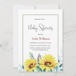 Baby shower uitnodigingskaart met zonnebloemen. kaart