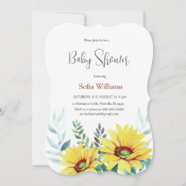 Baby shower uitnodigingskaart met zonnebloemen. kaart