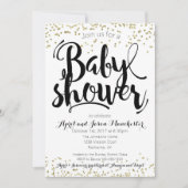 baby shower-uitnodigingskaart, zwart-wit en goud kaart (Voorkant)