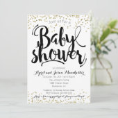 baby shower-uitnodigingskaart, zwart-wit en goud kaart (Staand voorkant)