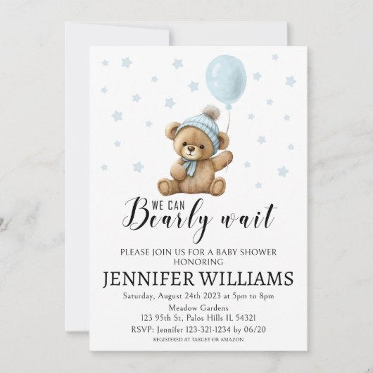 Baby shower-uitnodigkaart voor Teddy-beer Kaart (Voorkant)
