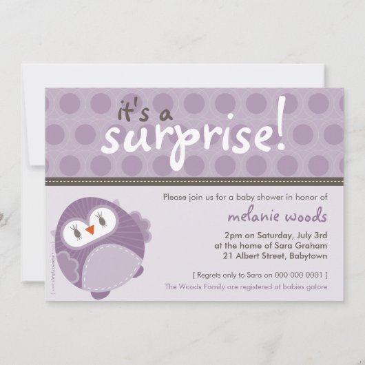 BABY SHOWER UITNODIGT :: dansende uil 1L Kaart (Achterkant)