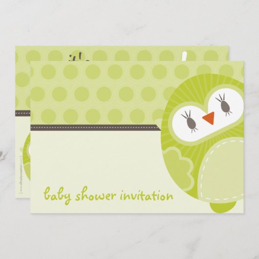 BABY SHOWER UITNODIGT :: dansende uil 2L Kaart (Voorkant / Achterkant)