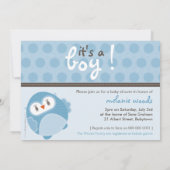 BABY SHOWER UITNODIGT :: dansende uil 5L Kaart (Achterkant)