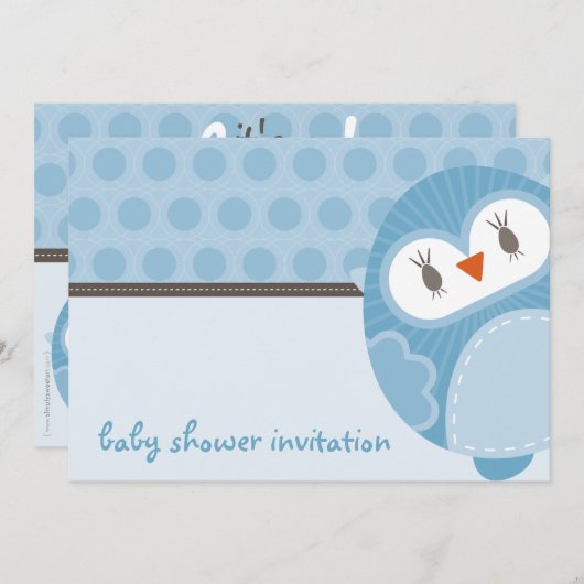 BABY SHOWER UITNODIGT :: dansende uil 5L Kaart (Voorkant / Achterkant)