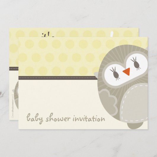 BABY SHOWER UITNODIGT :: dansende uil 6L Kaart (Voorkant / Achterkant)