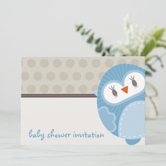 BABY SHOWER UITNODIGT :: dansende uil 8L Kaart (Staand voorkant)