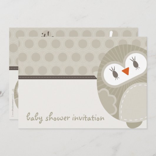 BABY SHOWER UITNODIGT :: dansende uil 9L Kaart (Voorkant / Achterkant)
