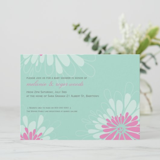 BABY SHOWER UITNODIGT :: Moderne bloei 1L Kaart (Staand voorkant)