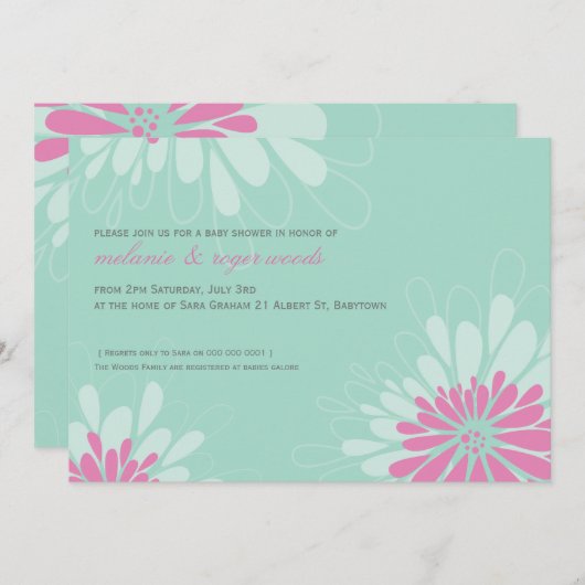 BABY SHOWER UITNODIGT :: Moderne bloei 1L Kaart (Voorkant / Achterkant)