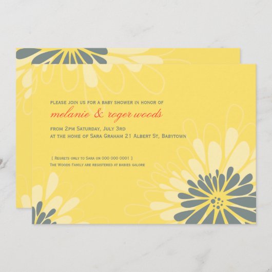 BABY SHOWER UITNODIGT :: Moderne bloei 2L Kaart (Voorkant / Achterkant)