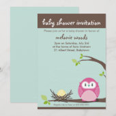 BABY SHOWER UITNODIGT :: uil + nest 1P Kaart (Voorkant / Achterkant)