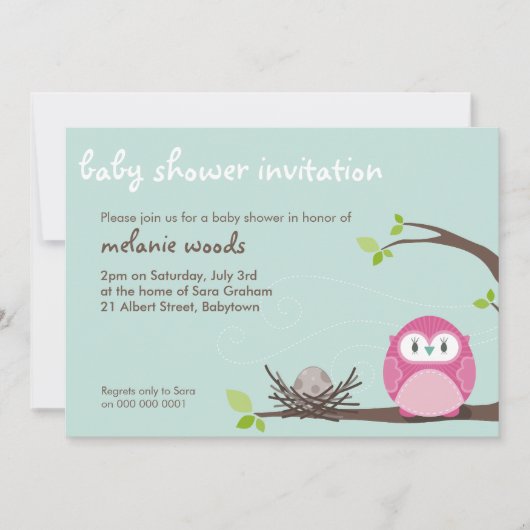 BABY SHOWER UITNODIGT :: uil + nest 2L Kaart (Voorkant)