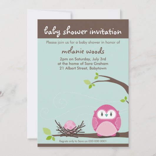 BABY SHOWER UITNODIGT :: uil + nest 2P Kaart (Voorkant)