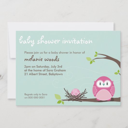 BABY SHOWER UITNODIGT :: uil + nest 3L Kaart (Voorkant)