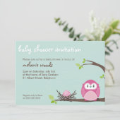 BABY SHOWER UITNODIGT :: uil + nest 3L Kaart (Staand voorkant)