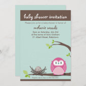 BABY SHOWER UITNODIGT :: uil + nest 3P Kaart (Voorkant / Achterkant)